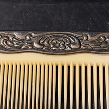 Vintage Ornate Silver Tone Floral Repousse Spine Cream Hair Comb 7.25 Inch picture