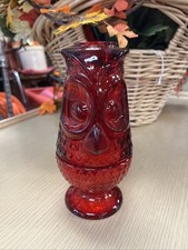 Vintage MCM Cherry Red Viking Glass Owl Fairy Lamp picture