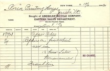 1902 American Bicycle Co. repair order, Jericho VT (no charg picture