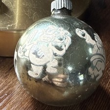Vtg Shiny Brite RARE Green Snowman Santa Elf Stenciled Ornament*2.75”H* picture