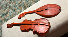 Set of 2 Mid-Century Modern Royal cast metal wall hangings violin Mandolin MCM picture