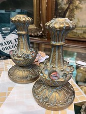 Pair Of Ornate 8” Baroque candlestick holder Possibly Chalk Ware Gorgeous 1930s picture