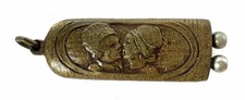 Antique Brass Repousse Kissing Couple Cigar Cutter Cigarette Holder picture