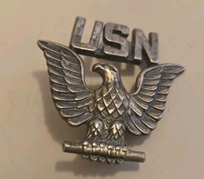 Vintage US Navy USN Eagle Badge Screw Back Pin Insignia 1/20 Silver Filled picture