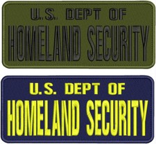 U.S. DEPT OF H S 2 EMBROIDERY PARTCH 4X10 VELCR@ ON BACK  BLK/YELLOW/OD /NAVY picture
