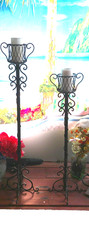 2 Antique Wrought Iron Floor Candelabras - Holds One Pillar Candle - Set of 2 picture