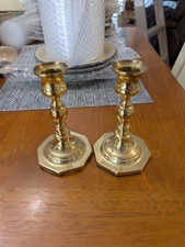 BALDWIN BRASS CANDLESTICKS WITH OCTANGONAL 5 INCH ~ SET OF 2 picture