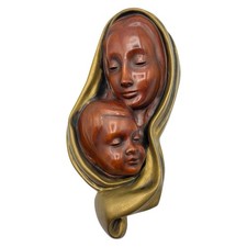 VTG Germany Achatit Madonna & Child Wood Tone Wall Sculpture 17” Handarbeit picture