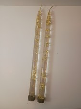 🔥Vtg Pair Of Clear Lucite Taper No Burn Candles Silver Gold Foil Flakes 11.5