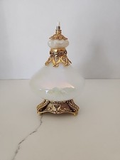 VINTAGE BOMBAY COMPANY IRIDESCENT PEARLIZRED GLASS BRASS OIL LAMP picture