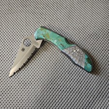 Spyderco Delica Custom Knife Santa Fe Stoneworks Collectible Turquoise/MOP picture