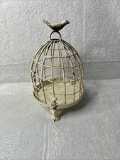 Vintage Cast Iron Bird Cage Figurine Bird Motif 9.5” Rustic Farmhouse Decor picture