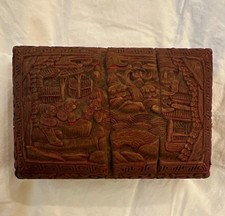 Antique 19thC Chinese Cinnabar Lacquer Box - Hand-Carved Landscape- Qing picture