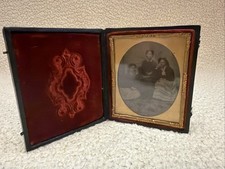 Antique Cased Photograph Three Women Civil War Era Portrait Double Clasp Case picture