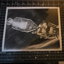 1969 NASA Press Photo Depicting Apollo CSM Docked With A Lunar Lander - B&W 8x10 picture
