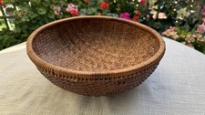 Vintage Handwoven Bamboo Rattan Winnowing Basket Bowl 12” Wicker Boho Decor picture