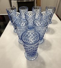 Vintage Indiana Glass Whitehall Colony Blue Cubed Tumblers - Set of 10 picture