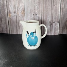 Vintage Arabia Finland Helja Liukko Sundstrom Blue Cow Pitcher 8 In Ceramic Jug picture