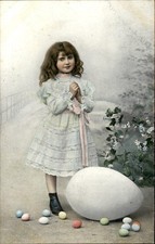 Easter Young Girl with Easter Egg Animals c1910s-20s Vintage Postcard picture