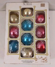 10 Vintage Noelle Made In USA Glass White Stencil Ornaments picture