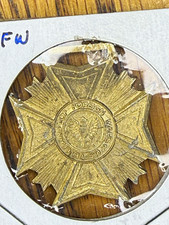 Vintage VFW Veterans of Foreign Wars Brass Cross Pocket Watch Fob Medal Emblem picture