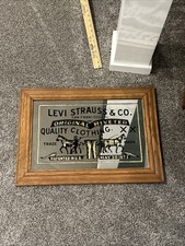 Vintage 1973 Levi Strauss & Co Two Horse Acid Etched Advertising Mirror Bar Sign picture