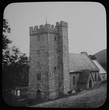 CHURCH WITH UNUSUAL NORMAN TOWER C1900 PHOTO Magic Lantern Slide ENGLAND ? picture