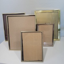 Vintage Set Of 5 Multi Size Goldtone Metal Brass Picture Frames picture