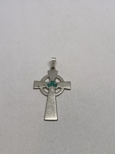 1.5g 925 STERLING SILVER MADE IN IRELAND CROSS PENDANT ENAMEL FOUR LEAF CLOVER picture