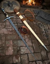 Templar Longsword Replica Damascus Hand Forged Medieval Knight Sword picture