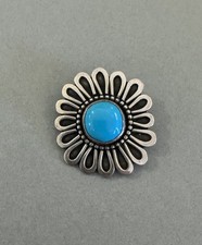 Old Pawn Navajo Sterling Silver Turquoise Pin   1 1/4