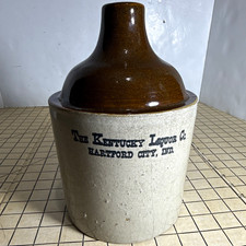Kentucky Liquor Co Hartford City Indiana Stoneware Whiskey Jug Brown Cream glaze picture