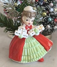 Vintage MCM 1956 Napco Christmas Shopper Girl w/ Gifts Planter Figurine picture