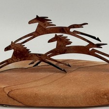 Vintage Robert Shields Lazart Wild Horse Spirit Sandstone Metal Sculpture 6.5x3 picture