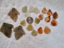 Vintage Carved Jade Tree Leaves Loose Pieces Lot For Crafts ~Assorted  picture