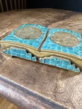 Vintage Mid Century Brass Mexican Mosaic Aztec Cigarette Box Dual Double picture