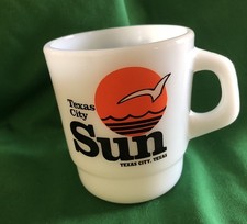 Vintage GALAXY Milk Glass Coffee Cup Mug Texas City Sun Newspaper Texas 8oz picture