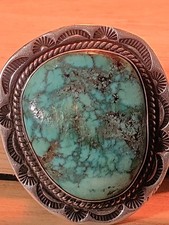 Vintage Navajo Chief Dodge Sterling Silver Heavy 32g Matrix Turquoise Bola Slide picture