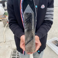 3.46LB Natural black hair crystal, white crystal pillar, quartz crystal picture