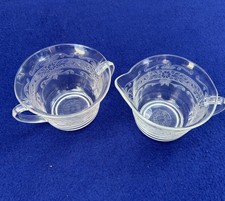 MacBeth Evans Stippled Rose Band 'S Pattern' clear sugar & creamer Depression picture