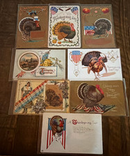 Nice ~Lot of 8 ~Antique~Patriotic~Thanksgiving Postcards~Turkeys~Flags~etc.~s812 picture