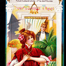 Witch Love 1910's Antique Halloween Pumpkin Seed Wishbone Nash PostCard SR.H.wBn picture