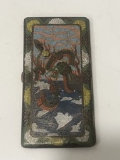 Vintage Antique Cloisonné Enameled Cigarette Case 6” x 3” Dragons Chinese Scene picture