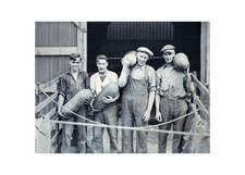 Antique c1925 Glass Plate Negative Watermelon Men Laborers Boston Market OOAK picture