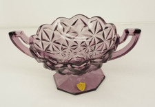 Very Rare VINTAGE TIFFIN AMETHYST PEDESTAL HANDLED DISH Perfect w/ Sticker   picture