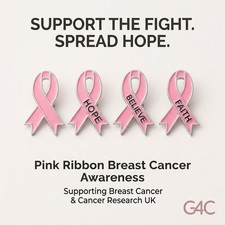 Pink Ribbon Cancer Awareness Pin Badge | Breast Cancer Support | Gifts4Charity picture
