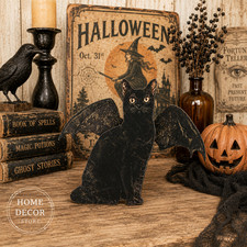 Primitives by Kathy Halloween Black Cat Bat Sitter Stand Up Sign Home Decor Fall picture