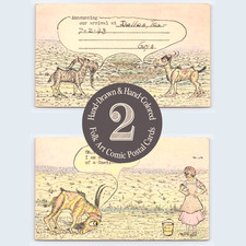 1943 Hand-Drawn Folk Art Goat Postal Card Set Dallas & Fort Worth TX WWII Humor picture