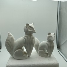 Jonathan Adler Menagerie White Glazed Ceramic Fox Sculptures Set Of 2 Mint picture