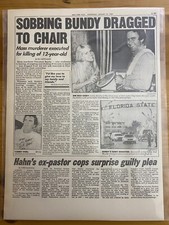 VINTAGE NEWSPAPER HEADLINE ~SERIAL KILLER DEATH TED BUNDY EXECUTED FLORIDA 1989 picture